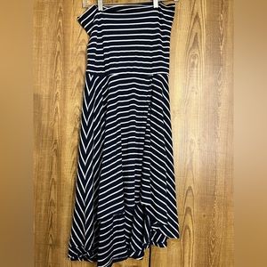 Large navy and white striped high-low skirt